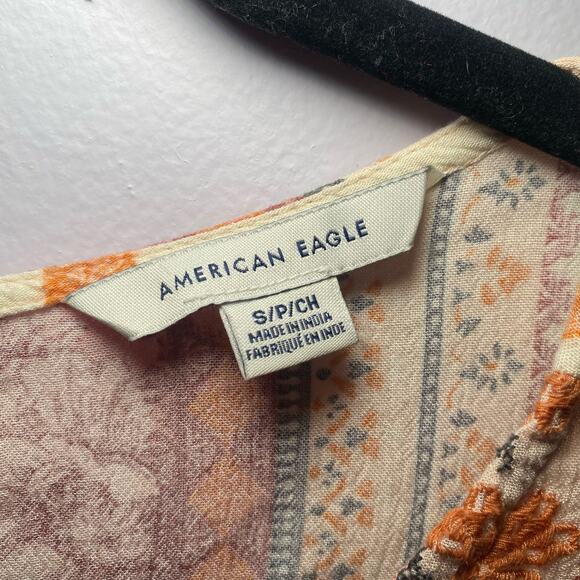 American Eagle Women's size Small Multicolor Boho Embroidered Long Sleeve Blouse - Picture 2 of 9